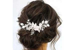 Edary Peigne à cheveux pour mariée avec fleur et perles argentées - Accessoire de cheveux pour femme et fille