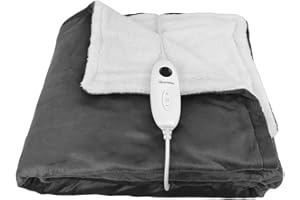 HomeTronix King Size 200 x 150 Luxurious Electric Heated Throw Soft Fleece Grey and White Sherpa Over Blanket Digital Controllers With Timer6 Heat-Level SettingsAutomatic Temperature Control