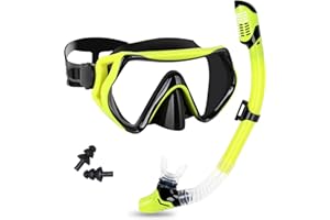 Rtdep Snorkel Set Adults, Anti Fog Snorkel Mask Snorkeling Set 180° Panoramic Wide View Diving Mask, Dry Snorkel and Mask Resistant Panoramic Tempered Glass Scuba Mask