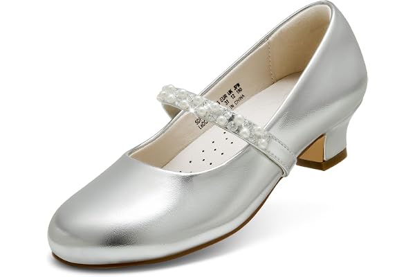 DREAM PAIRS Flickor finskor låga klackar för liten stor flicka Mary Jane-skor med pärla strass blomma flicka pumps prinsessa bröllopsfest