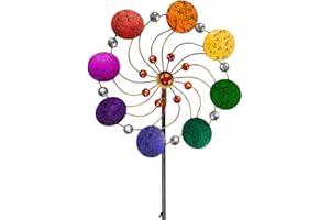 CIM Exotic Flower Rainbow - Molinillo de Viento (Metal, 34 cm de diámetro, 122 cm de Altura, Incluye Barra de 3 Piezas, Giro Suave)