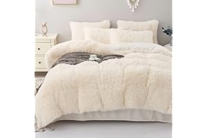 ‎MICHORINEE Michorinee Plüsch Bettwäsche 135x200 Winter Flauschig Warme Bettbezug Fleece Flausch Langhaar Kunstfell Plüschbettwäsche Set mit Reißverschluss - 135 x 200 cm + 80 x 80 cm Creme Weiß