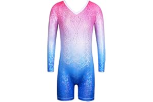 ZNYUNE One-pieceGirls Gymnastic Long Sleeve Leotards Sparkle Dancing Athletic Ballet Unitards for 3-12 Years