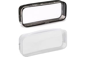 FONYA Nobrand 2 Pcs Clear Pen Pencil Big Capacity Pencil Case Bag Storage Bag Holder Transparent PVC Pen Bag Pencil Pouch with Zipper for School Supplies, Travel Cosmetic Makeup Bag, White and Black