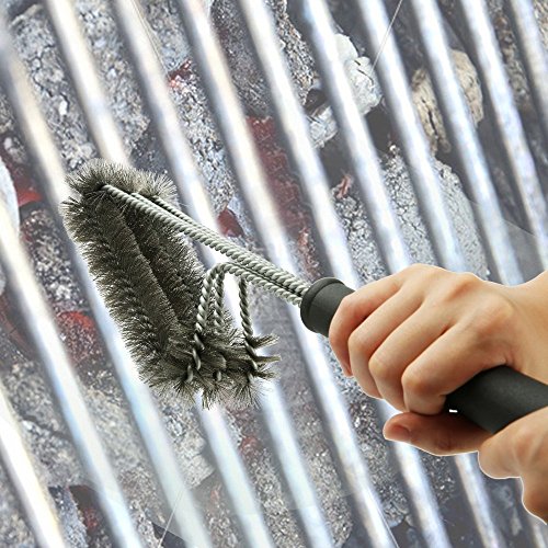 BBQ Grill-Bürste, Newdora -45CM- 3 Edelstahl BBQ Grillbürste in 1 und einen kleinen 100% kleine Silikonpinsel / Hitzebeständige Handschuhe – Best Barbecue-Reiniger Werkzeuge Zubehör – Outdoor-Küche Drahtborsten Reinigung Grates Parts Set Weber Holzkohle, Charbroil, Gas, elektrischer Handgriff, Porzellan, Infrarot-Grills - 4
