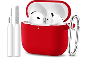 Maledan Cover Compatibile con AirPods 4 2024 Custodia, Case Protettiva Antiurto in Silicone Morbido per Apple AirPods 4 Generazione Custodia con Kit di Pulizia e Moschettone [LED visibile], Rosso