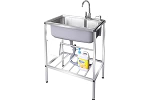 YZJJ Kitchen Sink Stainless Steel Sink Sink Sink with Stand Freestanding Commercial Restaurant Kitchen Washing Station Hand Basin with Drain Basket for Laundry Backyard Garage Outdoor ( Color : Hot co
