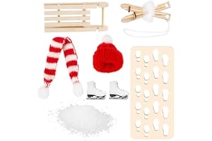 QUOHE Accesorios para gnomos, miniatura de Navidad, gorro de gnomo, bufanda, botas de esquí, trineo, madera, esquís, huellas de nieve, mini ropa, accesorios de Papá Noel, accesorios para puerta de amigo