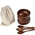 Coconut Bowls and Spoons Set of 4 100% Natural, Hand Made, Vegan, Eco Friendly, Lightweight & Durable Breakfast, Serving, Decoration