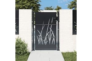 Festnight Puerta de Jardín Metalica Cancela de Valla Barrera de Jardín Puerta de Valla de Jardín Entrada Exterior de Acero Inoxidable, Robusta y Duradera, Gris Antracita Diseño Hierba 105x130 cm