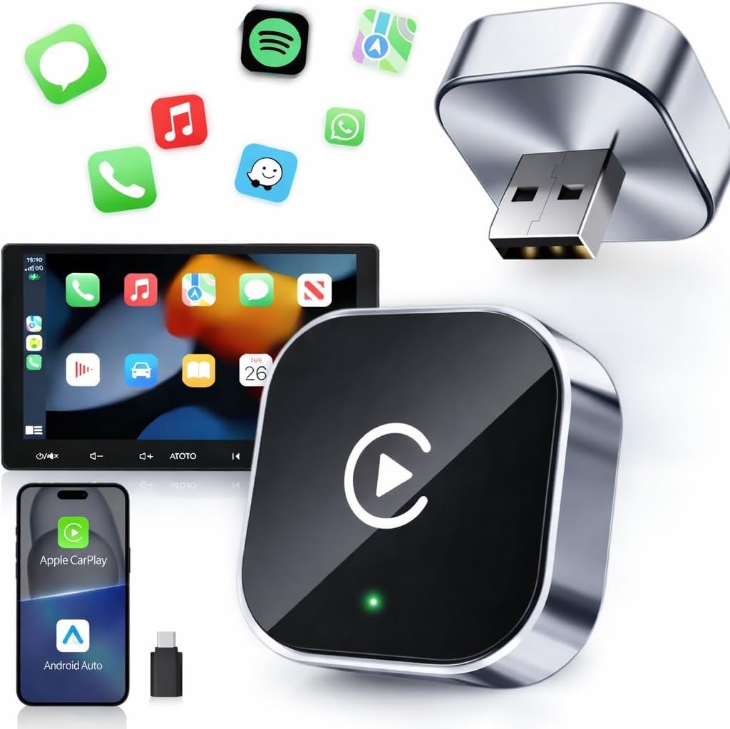 Carplay Inalambrico Android Auto Inalambrico Adaptador Carplay Inalambrico Car Play Android Auto Adaptador Inalambrico Carplay, Coches a Partir de 2014【Nueva Version 2026 】