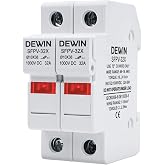 DEWIN Photovoltaic Fuse Holder, Solar/PV Fuse Holder 2 Pole DC1000V 32A, 35mm DIN Rail Mount, with Overload and Short Circuit