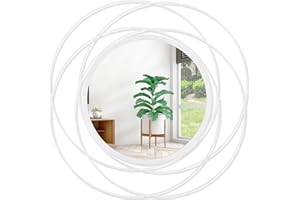 HLFMVWE Lustro ścienne, nowoczesne, metalowe, artystyczne, okrągłe, na ścianę, do domu, salonu, na balkon, do sypialni, łazienki, korytarza, gospodarstwa, entree, białe