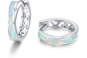 TANGPOET Mädchen Creolen Ohrringe Sterling Silber 925 Opal Kinderohrringe, Klein Hypoallergene Klappcreolen, Kreis Damenohrringe, Schmuck Geschenke für Frauen
