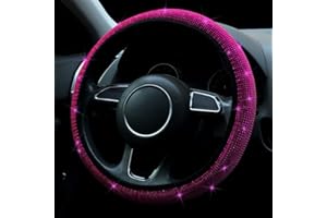 PTNKUIIY Lenkradbezug Kunstleder 37-38cm Rosa Lenkrad Abdeckung für Damen mit Bling Diamanten Rutschfest Universal Atmungsaktiv