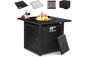 TLSUNNY Foyer à gaz 30 Pouces,Table à feu à gaz, y Compris Housse de Protection étanche, Pierres de Lave, Dessus de Table et Pare-étincelles, 76,2 * 76,2 * 67,5 cm, 14,5 KW,allumage Automatique