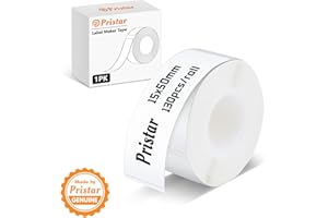 Pristar P15 Etikettenband, 15 mm x 50 mm, selbstklebendes Thermoetikettenpapier, kompatibel mit P15 Etikettendrucker, weiß, 130 Etiketten/Rolle, 1 Rolle