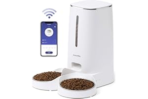 FUKUMARU Distributore Automatico Cibo Gatti, 4L Distributore Cibo Cani con 2 Ciotole in Acciaio Inox, 10 Pasti al Giorno e Controllo del Timer,Consumato per Circa 20 giorni.2.4G WiFi. USB e Batterie