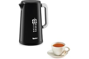 Tefal Bouilloire électrique, Ébullition rapide, 1,7 L, Arrêt Automatique, Filtre amovible, Écran numérique, 5 températures, Maintien au chaud 30 min, Intérieur inox, Smart'n Light, Noire, KO850810