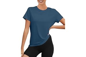 Rapbin Sportowa koszulka damska z krótkim rękawem, UPF 50+ Basic, lekka, oddychająca, sucha, funkcyjna, sportowa, z okrągłym dekoltem, luźna, do fitnessu, biegania, jogi