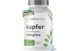 ‎NATURALLY naturally Kupfer Tabletten [180 Stück] – 2mg Kupfer hochdosiert als Komplex mit Kupferbisglycinat, Kupfergluconat und Kupfercitrat – Copper, vegan, ohne Zusätze