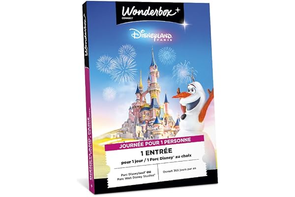 Wonderbox Connect - Coffret Cadeau - Disneyland Paris 1 Jour / 1 Parc - 1 entrée Adulte pour 1 Jour - Parc Disneyland® ou Walt Disney Studios® - Parc à thème - Validité 27 Mois
