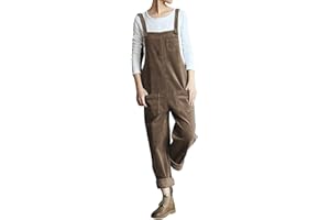 PETALUM Womens Casual Corduroy Jumpsuit Retro Sleeveless Bib Overalls Dungarees with Pockets