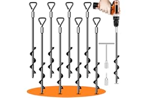 PAMOFUPER Ground Anchors Screw in Tent Pegs Heavy Duty Trampoline Pegs High Winds, Ground Anchors for Camping Tent, Canopies, Carports, Sheds, Swing Sets, Canopy Stakes Kit, Mobile Home Anchors (8)