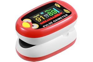 Yohcuro Paediatric Oximeter for Infants & Kids, Fingertip Pulse Oximeter for Small Fingers, Blood Oxygen Saturation, Pulse Rate Monitor, Cute Cartoon Design, USB-C Charging (Red)