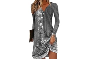 GRMLRPT Mujeres de Manga Corta Cuello Redondo Vestido Bohemio Floral Verano Vestidos Mini Vestido Floral Imprimir Suelta Túnica Vestido Casual(C,S-XXL)