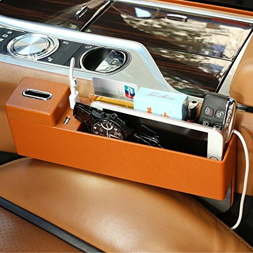 Linligoing Car Seat Side Pocket Organizer With USB Port, Coin Collector Detachable Box, Automotive Console Gap Storage Bag, Non-toxic ABS Engineer Plastic Accessories For Cars(1Pcs, Unique Base Detachable Design For Each Sides Use) (Saddle Brown)