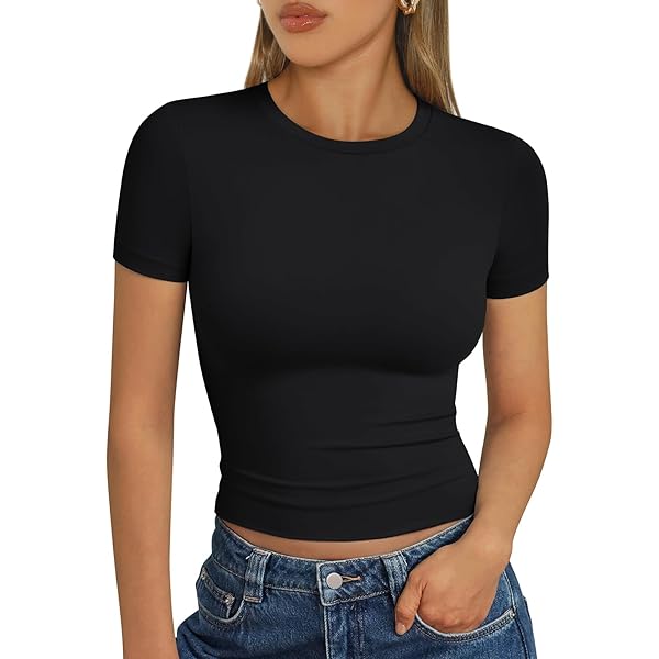 MISSACTIVER Women's Sleeveless Crop Tank Top - Crew Neck, Binding Trim, Cotton, Black (Large)