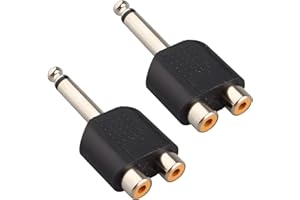 Jopto 2 Conectores estéreo Macho de 6,35 mm a 2 Conectores RCA Hembra Dual de Audio y vídeo, Conector Divisor de Audio Macho a 2 RCA Hembra de Audio para Auriculares a Adaptador AV