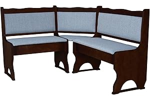 k koma Panchina angolare in legno massello di pino color noce con imbottitura in grigio chiaro - Gruppo salotto rustico per cucina e sala da pranzo (100 x 180)