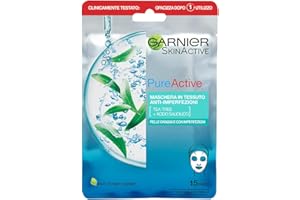 Garnier SkinActive, Maschera in tessuto anti-imperfezioni e idratante Pure Active, Per pelli grasse con imperfezioni