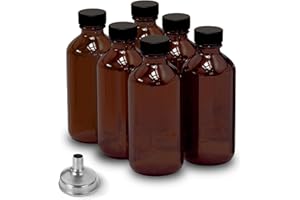 DIDITIME 6 Stück Bernsteinglasflaschen für Vanilleextrakt, Boston, rund, auslaufsicher, braune Gläser mit Kappen, Bonus-Trichter, ideal für hausgemachte Extrakte, ätherische Öle,