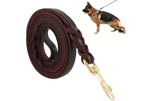 Dandelionsky Guinzaglio per Cani Intrecciato in Cuoio Vero Corda Regolabile di Addestramento per Cane Grande o Medio (200cm)