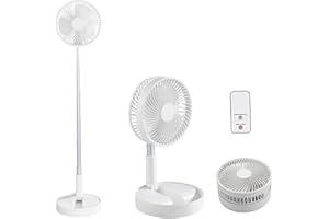 BESTBOMG Ventiladores de Pie Silencioso, Ventilador Sobremesa Ventilador de Suelo con Mando A Distancia Portátil, Ajustable 4 Velocidades Ventilador Plegable con Pie