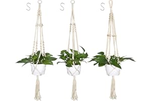 YHmall 3pcs Suspension Plantes Macramé Support Pots Suspendu pour Fleur Décoration Jardin Intérieur Extérieur Style Bohême, Jambes en Corde Coton avec Frange