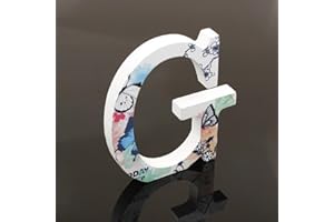 FREEAS Décoratif Bois Lettres, 26 Alphabet Blanc Lettres en Bois Avec Motif Papillon et Fleur imprimé pour Déco Nom des Enfants Fête d'anniversaire de Mariage Décoration de Maison et de Chambre à Couche (G)