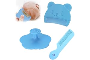 DGUSO 3 Piezas Peine Bebe Recien Nacido Cepillo Bebe Recien Nacido, Peine Bebe Ayuda a Masajear Suavemente el Cuero Cabelludo, Cepillo Bebe Recien Nacido para Recién Nacidos y Bebés (azul)