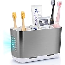 Portaspazzolino Da Bagno In Metallo Nero Con 4 Slot E 2 Bicchieri, Organizer Da Piano Con Vassoio Drenaggio - 5