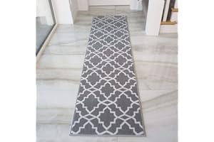 THE RUG HOUSE Geometric Trellis Runner Rug Blue Grey Mustard Triangle Rugs Hallway Bedroom Living Room Kitchen