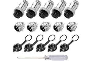 Aiqeer 5 Stück 4-Polig GX16 Aviation Stecker, 16 mm Gewinde Metall Luftfahrt Kabelverbinder, 5A Männlich Weiblich Luftfahrt Stecker Steckdose Kit, mit Gummikappe