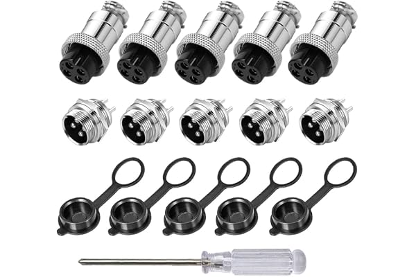 Aiqeer 5 stycken 4-stifts GX16 flyganslutning, 16 mm gänga metall luftfart kabelkontakt, 5A hane kvinnlig flygfart plugg utta