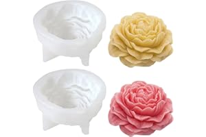 penobon 2 Pezzi Peonia Stampi per Candele in Silicone, 3D fai da te in Stampo per Candele per Artigianato, Aandele Profumate, Saponi, Luci per Feste e Cottura