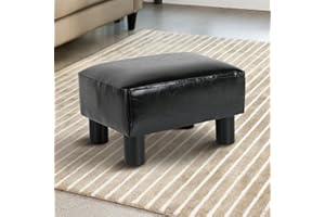 FOFXLY Small Footstools Ottoman Rest Modern PU Faux Leather Foot Stool Rectangle Footrest Padded Seat (Black Ottoman)