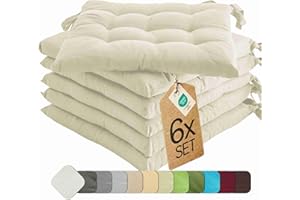 ‎ETÉREA HIMMLISCHE QUALITÄT etérea 6er Set Sitzkissen Outdoor 40x40 mit Bändern - Stuhlkissen Creme für Gartenstuhl & Innenbereich - waschbare Sitzauflagen Gartenmöbel - 6 Stück Kissen 40x40 cm - Creme