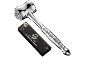GOURMET EASY Carne in acciaio inox – Martello per classico di alta qualità – Martello per carne da cucina – Cotolette di vitello di pollo – Utensile per battere carne – Presa antiscivolo –5 anni Love Edition
