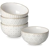 MALACASA Stoneware Bowls 420 ml Set 4 Pieces Embossed Design LYDIA | Soup, Snacks, Cereal, Salad, Microwave, Beige